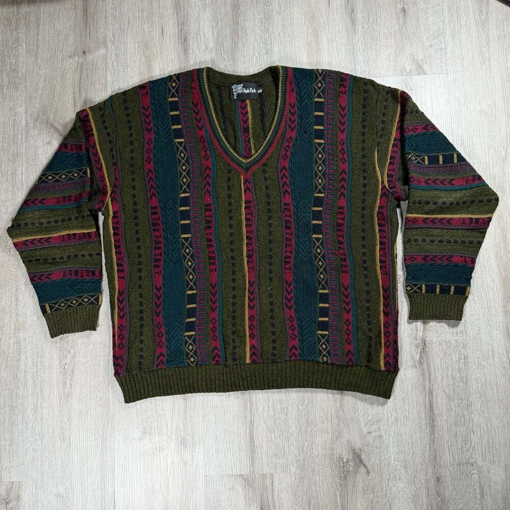 Mens Hyde Park Vintage Geometric V-Neck Knit Sweater XL